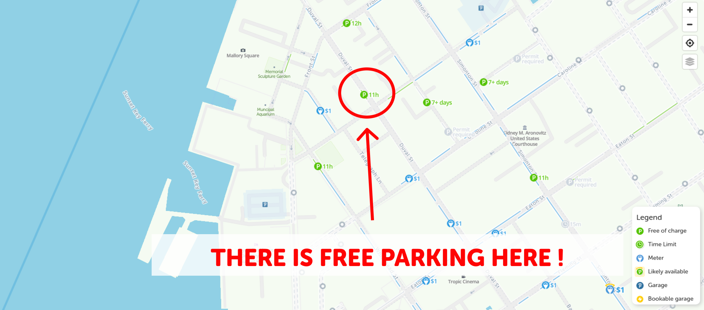 map of free parking in Key west - SpotAngels